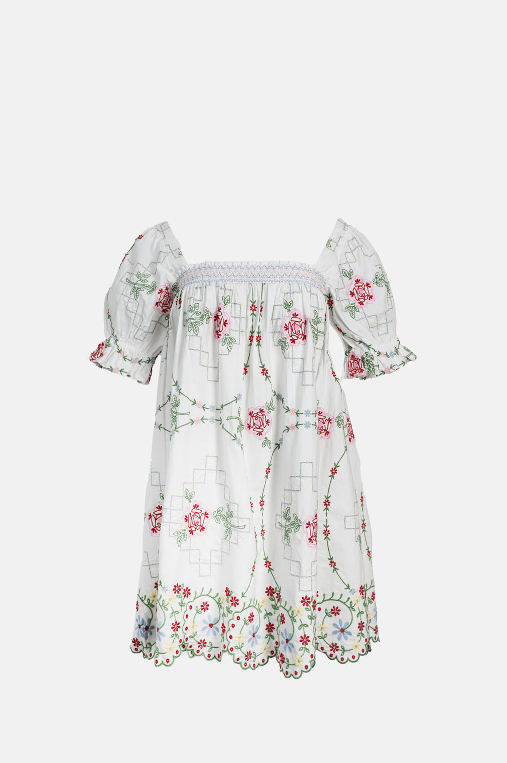 Damson Madder Lulu Mini Dress Rose Embroidery White – The