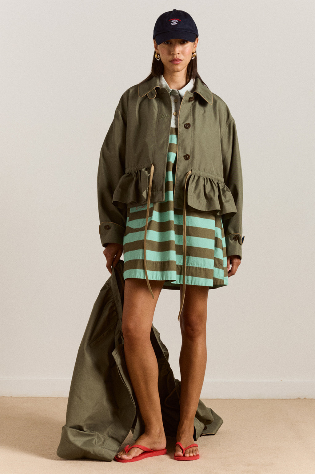 Maggie Mini Polo Dress Aqua Olive Stripe