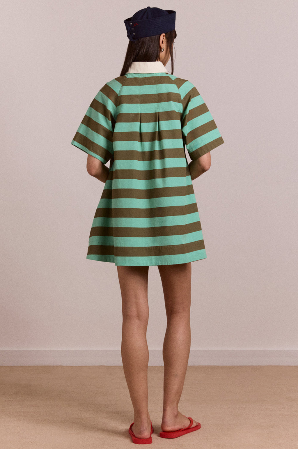 Maggie Mini Polo Dress Aqua Olive Stripe