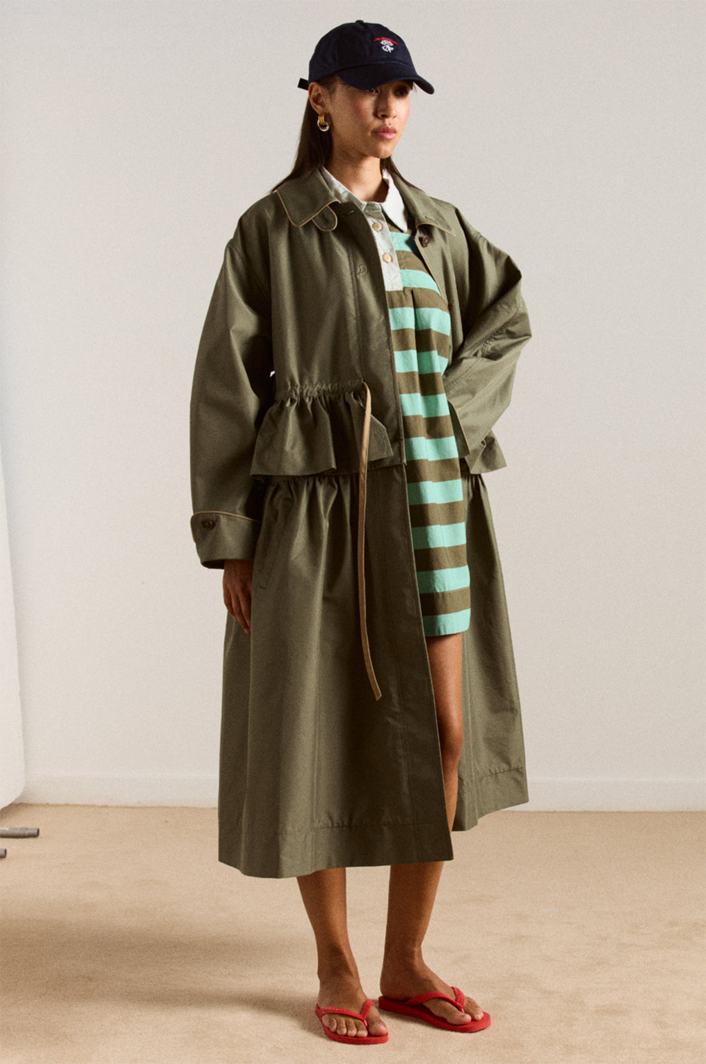 Maggie Mini Polo Dress Aqua Olive Stripe