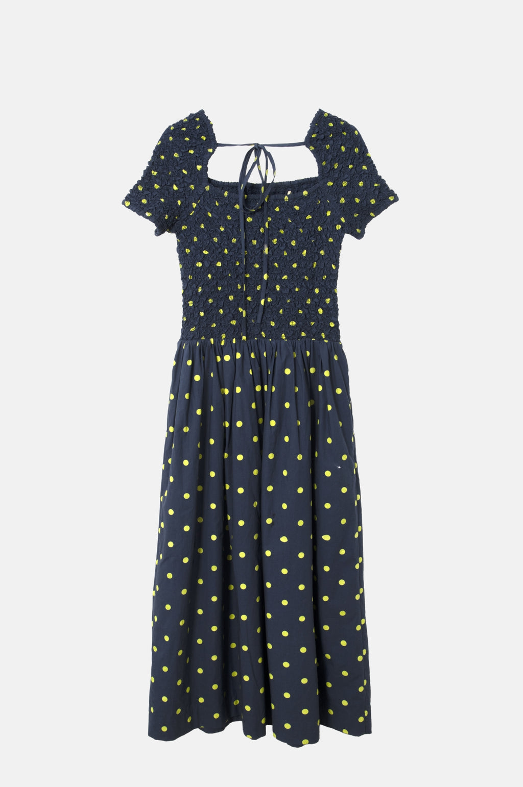 Malinda Super Smocked Midi Dress Navy Olive Spot