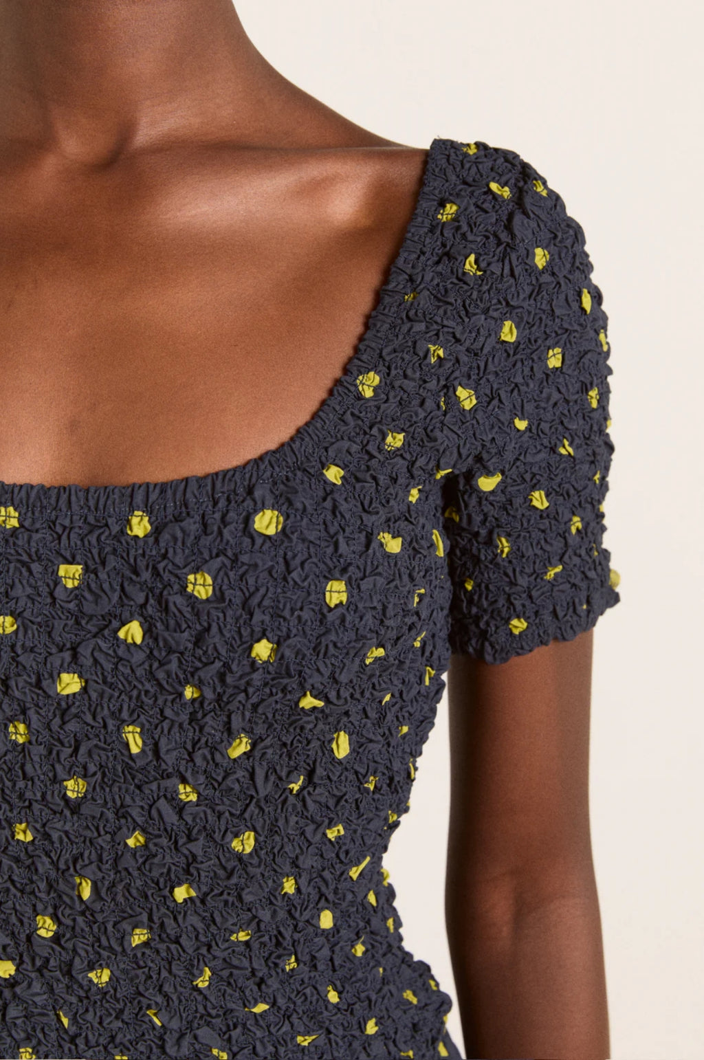 Malinda Super Smocked Midi Dress Navy Olive Spot