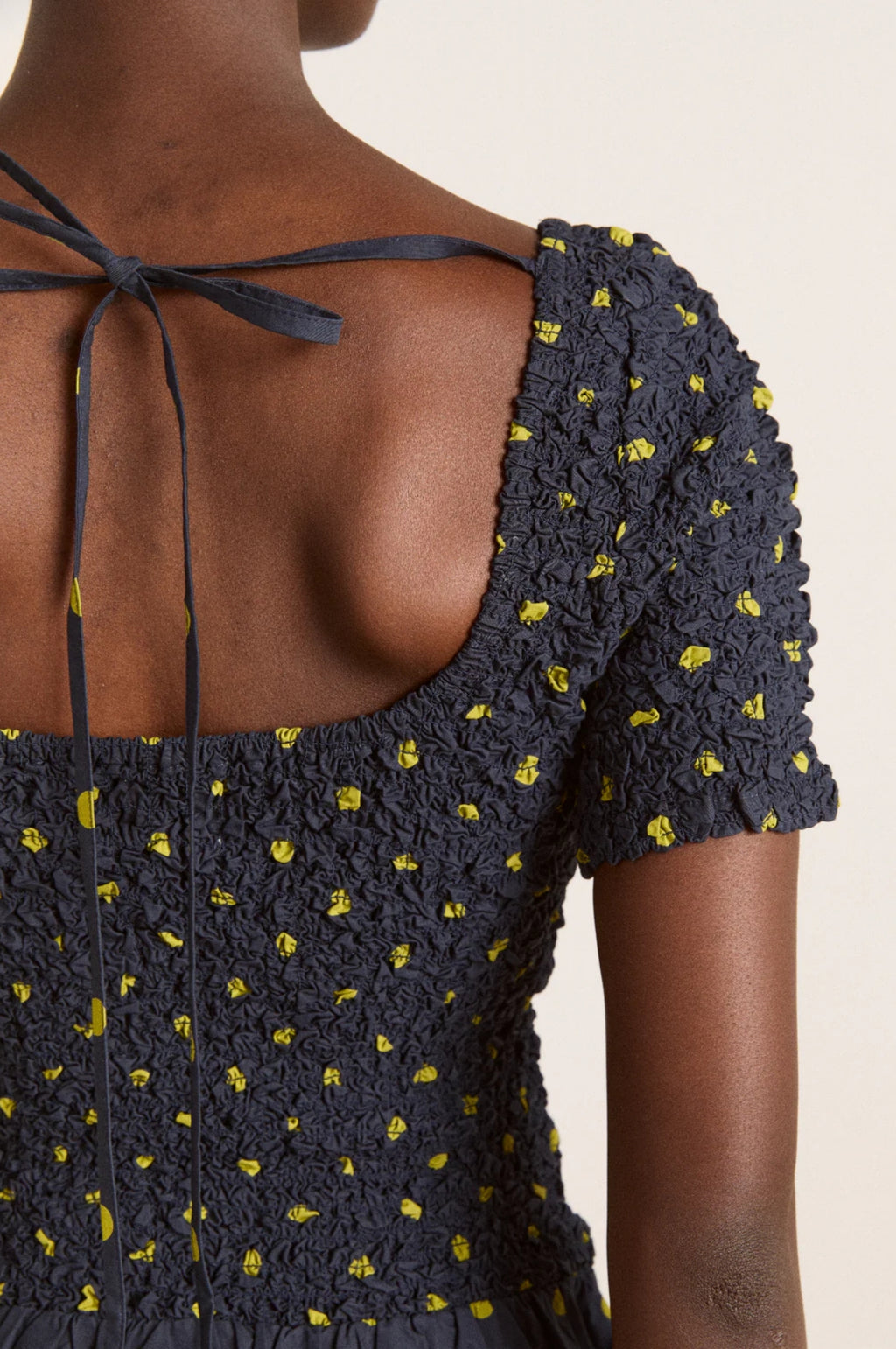 Malinda Super Smocked Midi Dress Navy Olive Spot