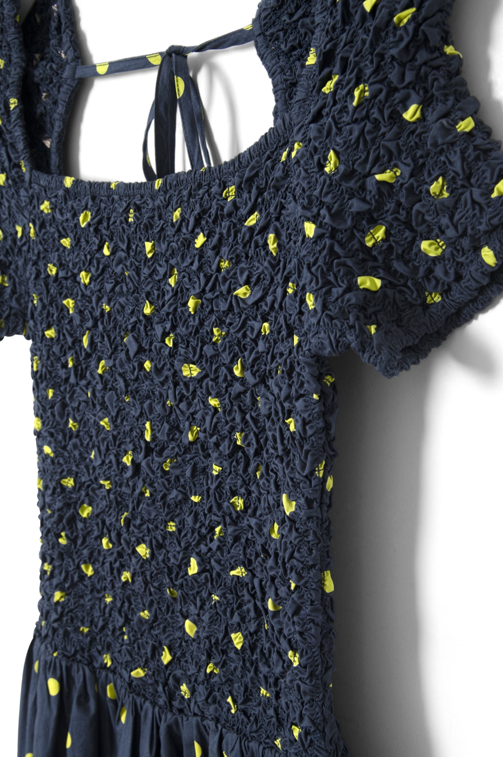 Malinda Super Smocked Midi Dress Navy Olive Spot