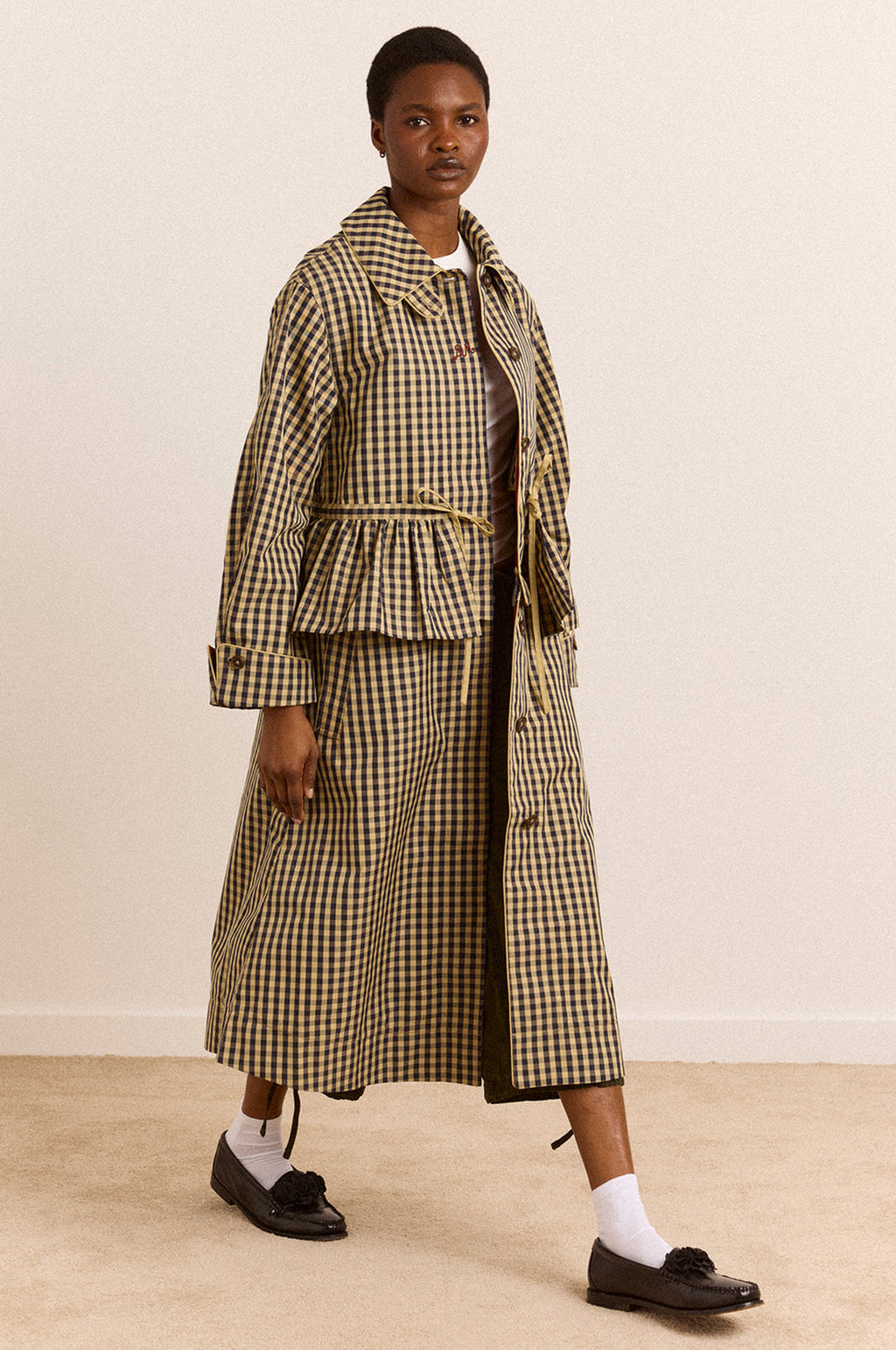 Myrtle Trench Coat Navy Gingham