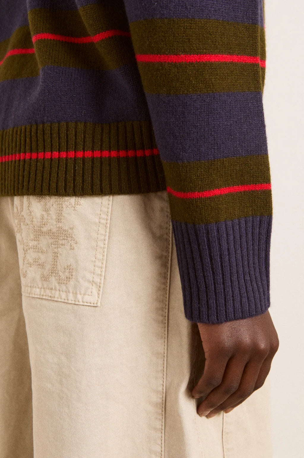 Odette V-Neck Jumper Olive/Navy Stripe