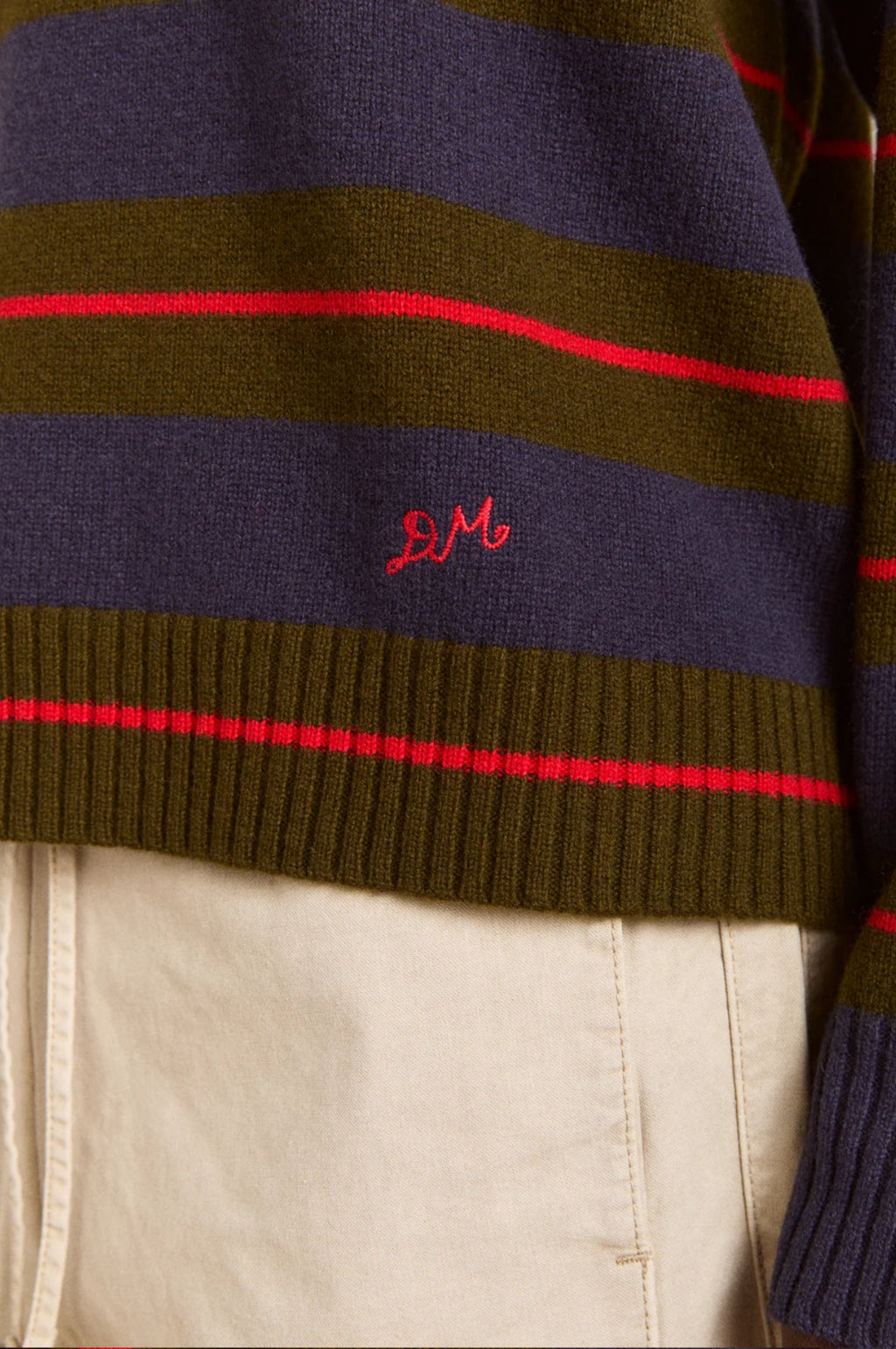 Odette V-Neck Jumper Olive/Navy Stripe