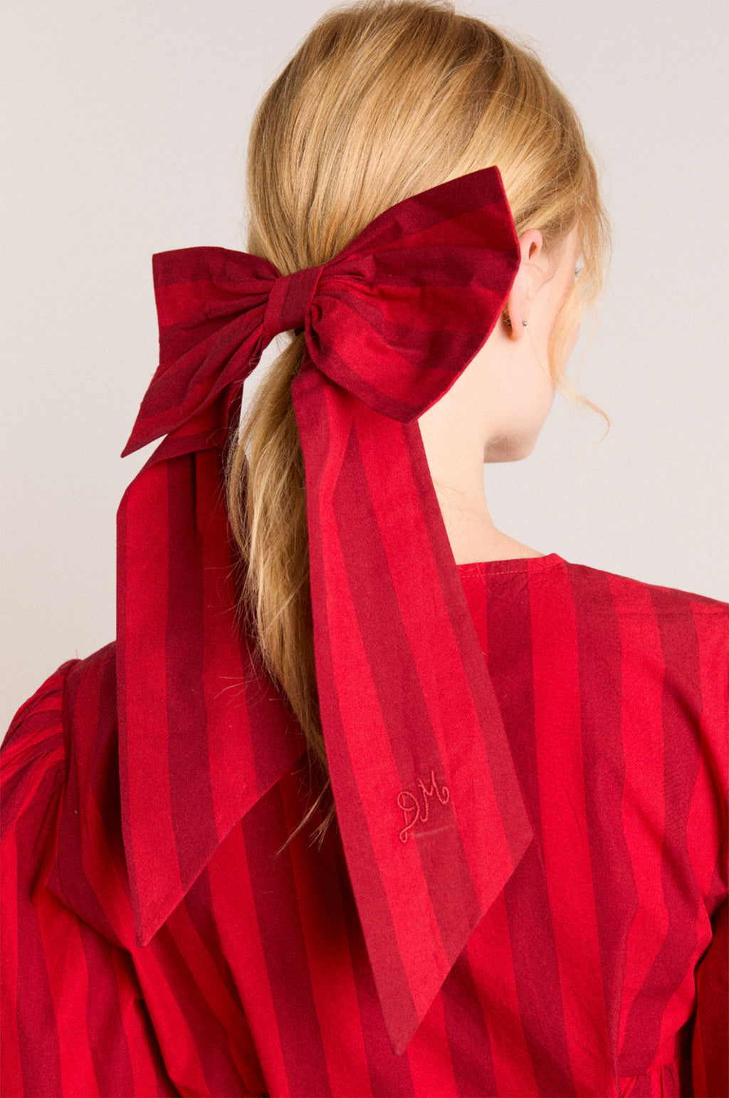 Oversized Bow Clip Red Burg Stripe