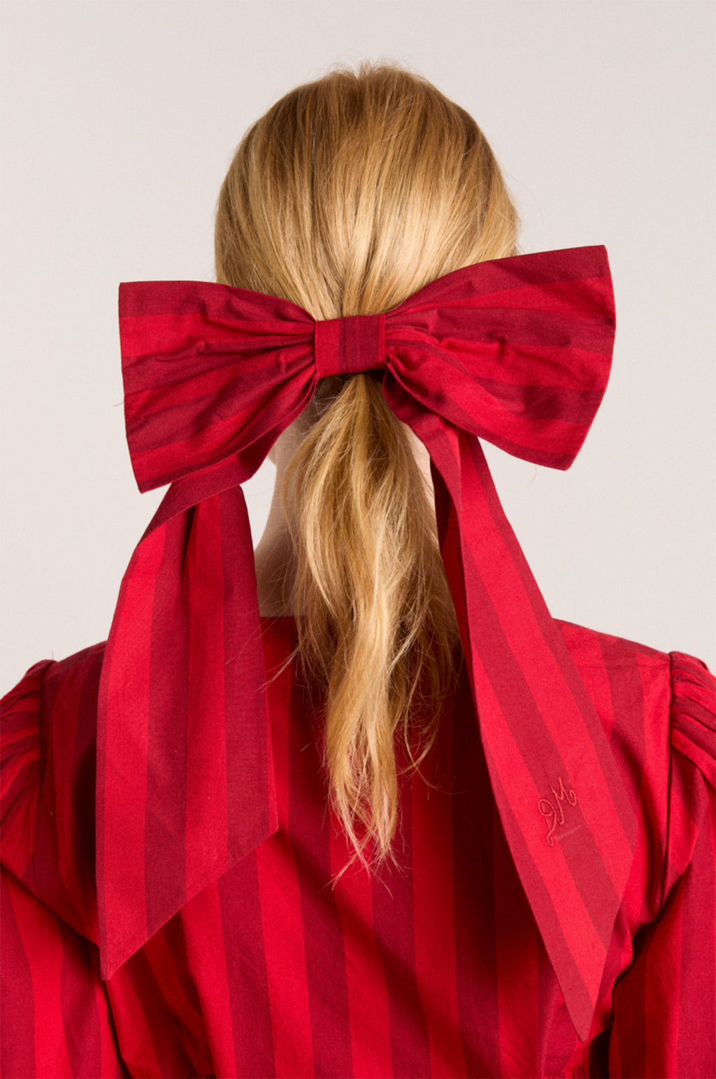 Oversized Bow Clip Red Burg Stripe