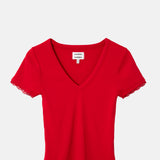 Damson Madder Paige V Neck Tee Red.