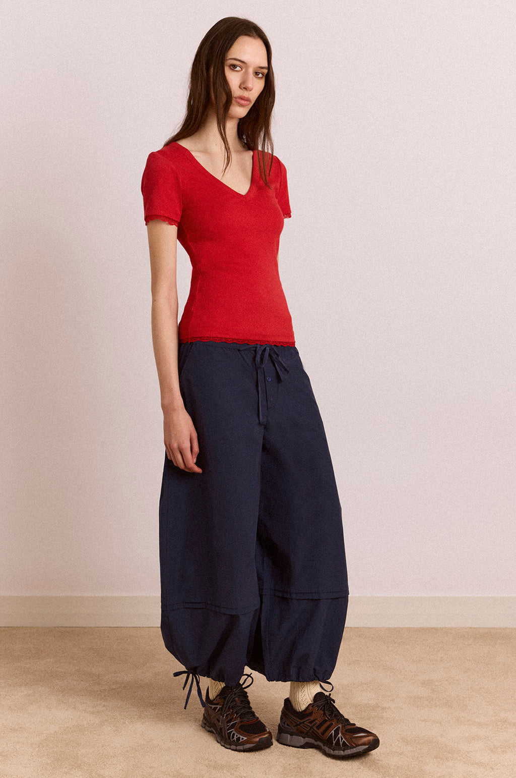Paige V-Neck Tee Red