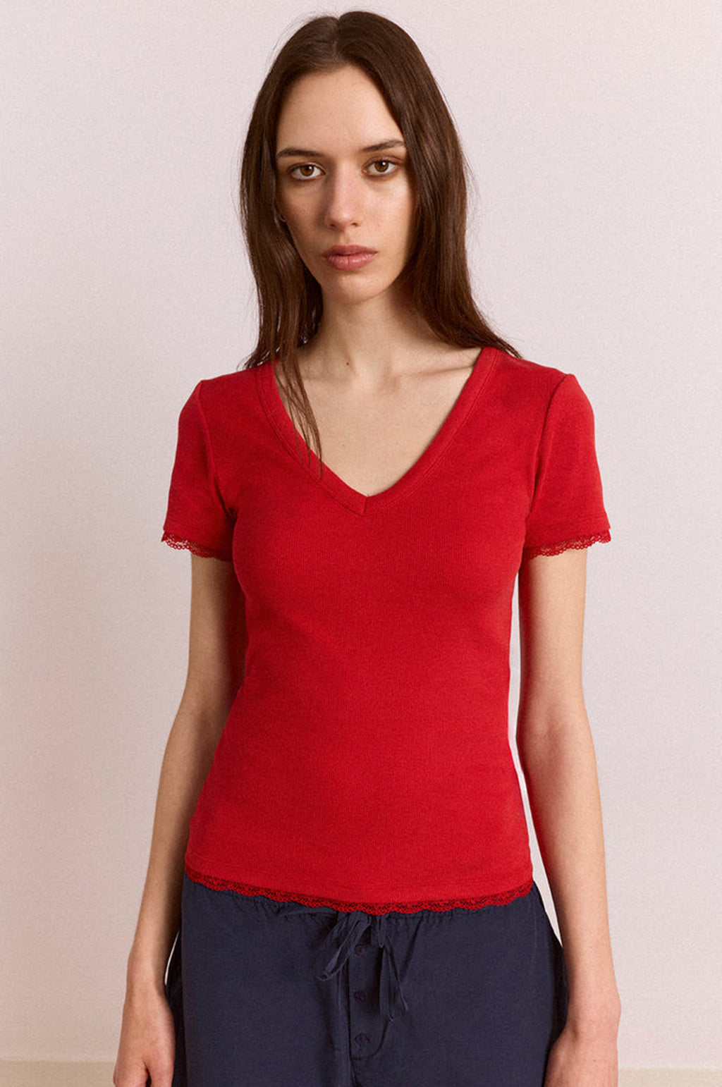 Paige V-Neck Tee Red