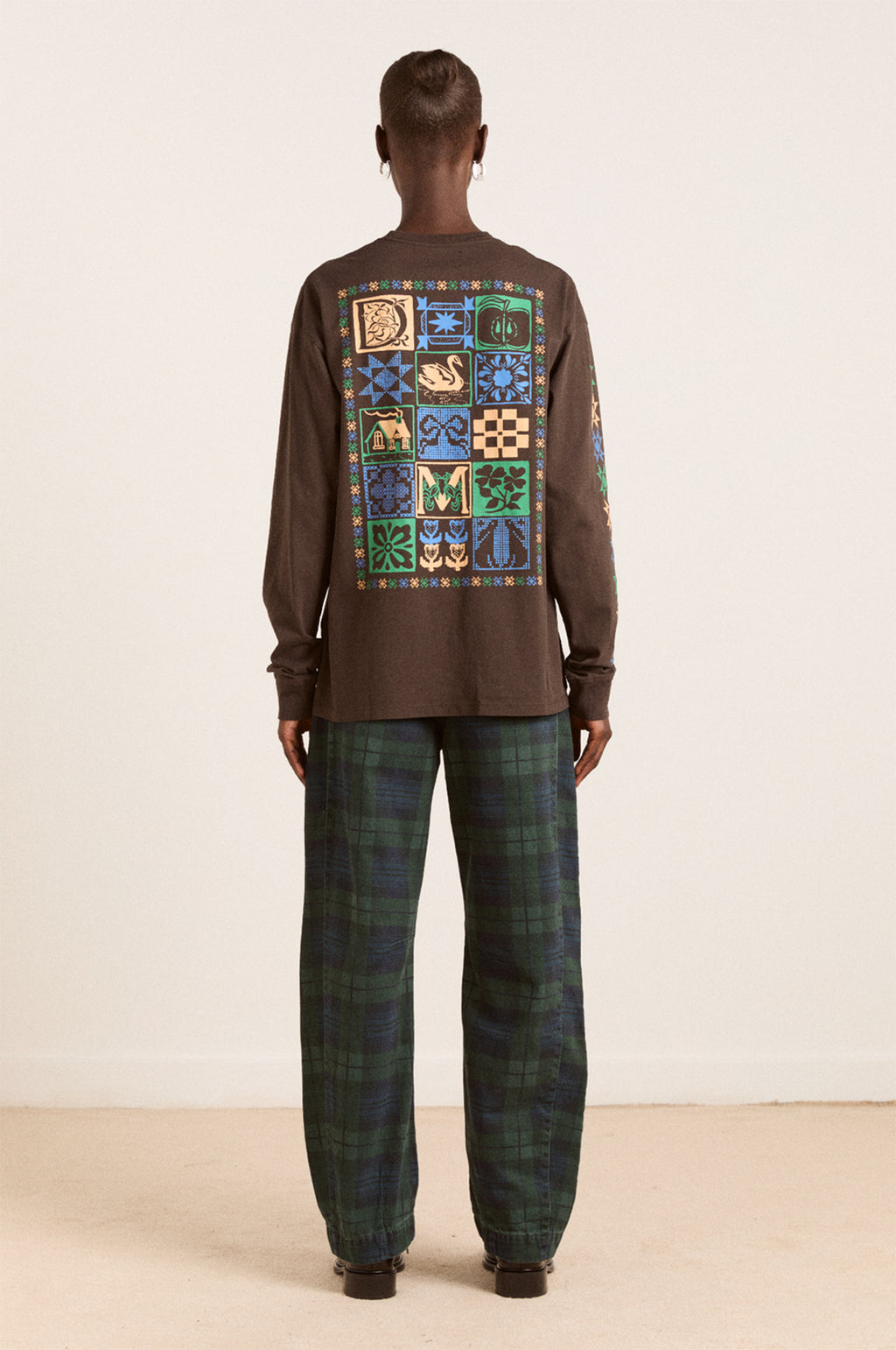 Patchwork Quilt LS Tee Coffee Bean