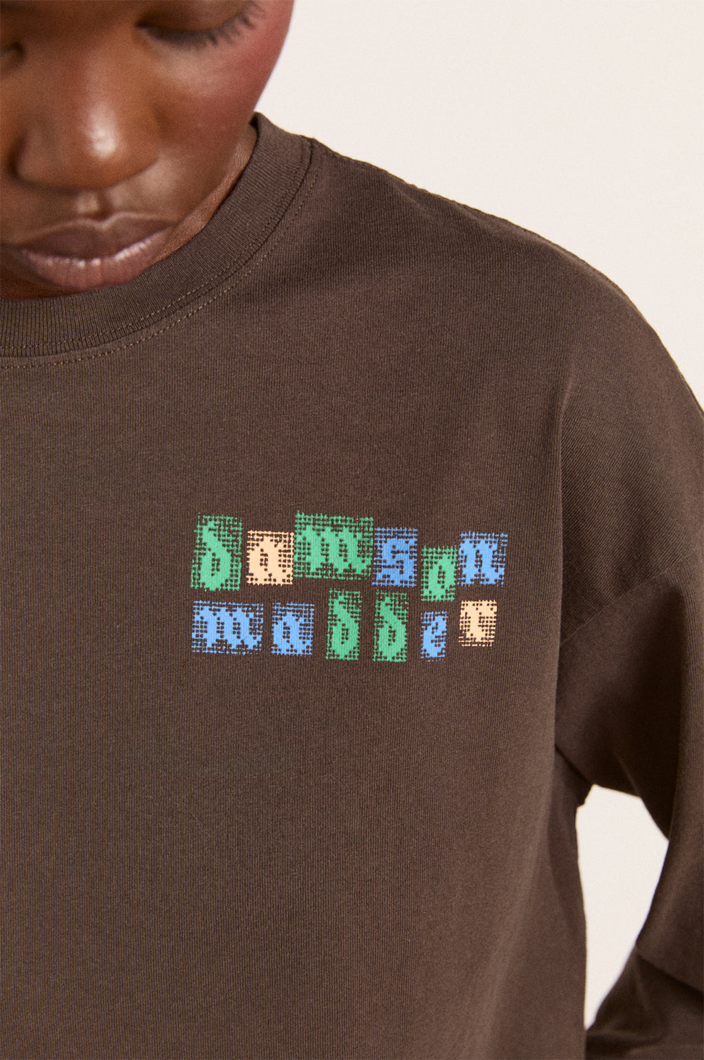 Patchwork Quilt LS Tee Coffee Bean