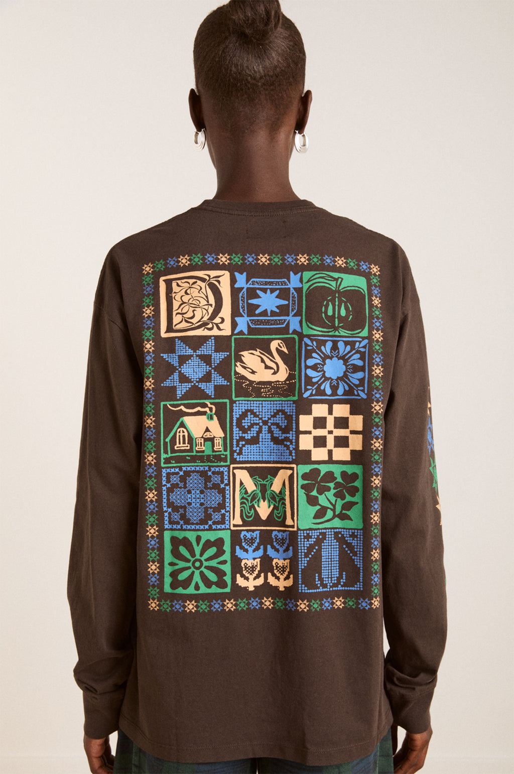 Patchwork Quilt LS Tee Coffee Bean