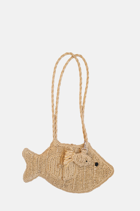 Raffia Fish Bag With Bag Charm Natural