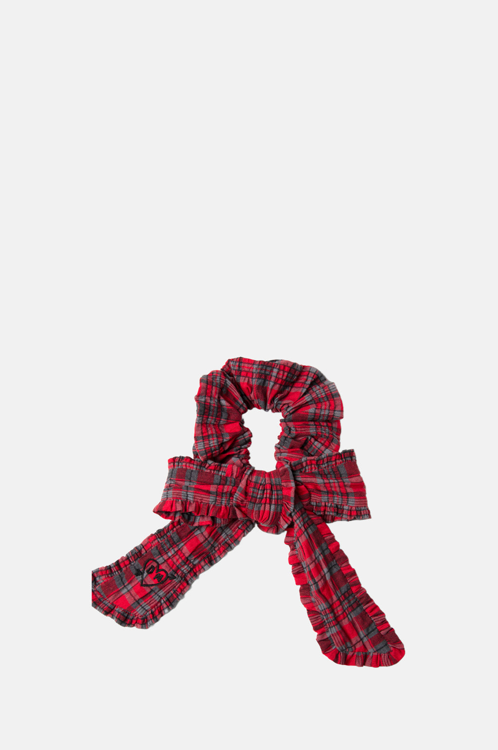 Damson Madder Red Check Bow Scrunchie.