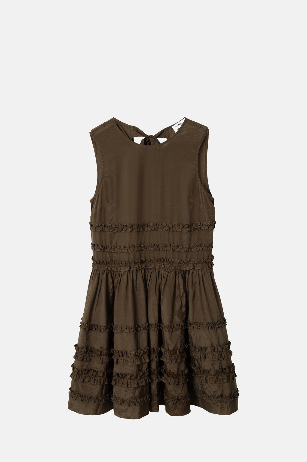 Damson Madder Reed Drop Waist Ruffle Midi Dress Sheer Choc.
