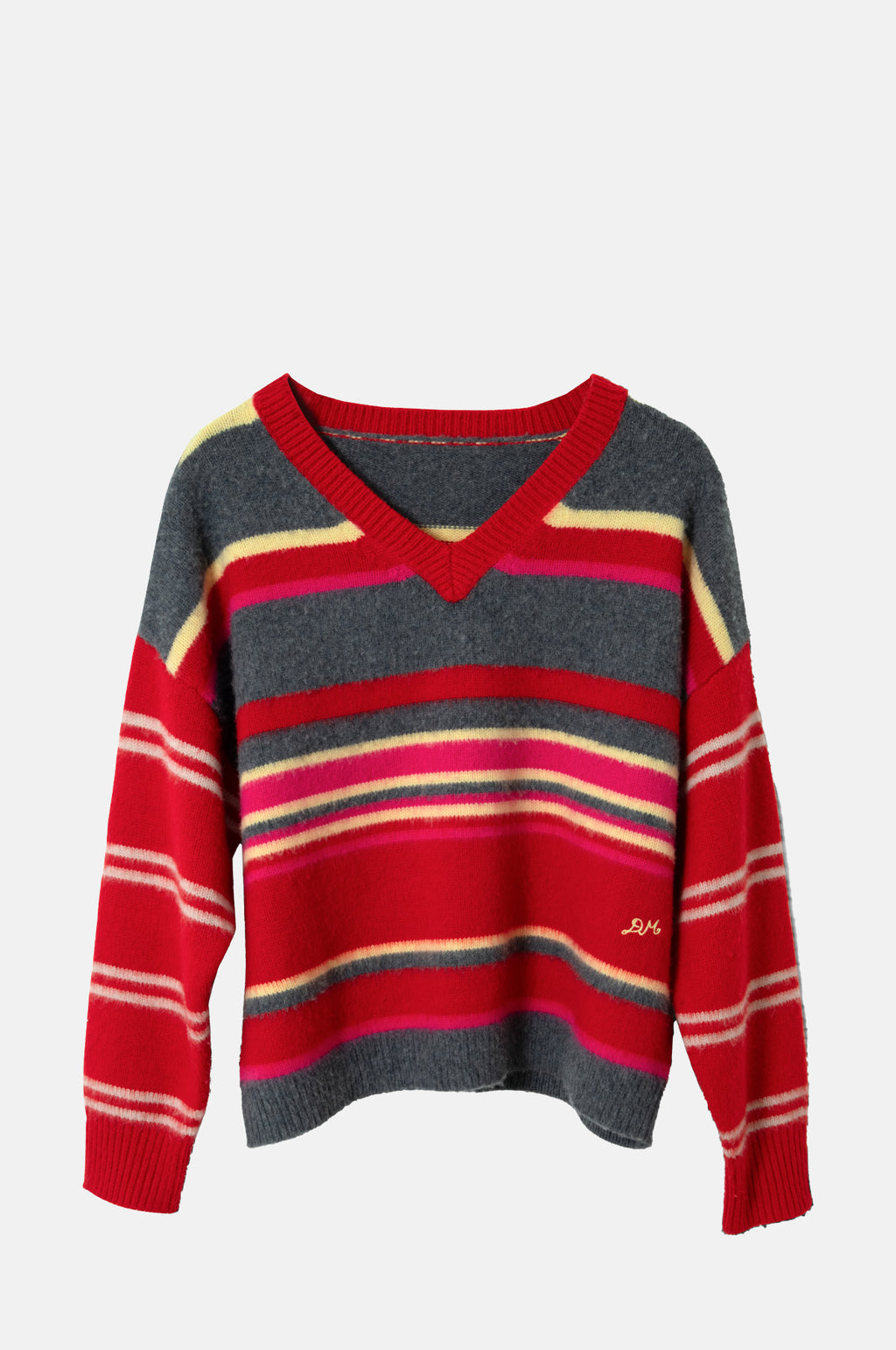 Damson Madder Rene V Jumper Pink Red Stripe.