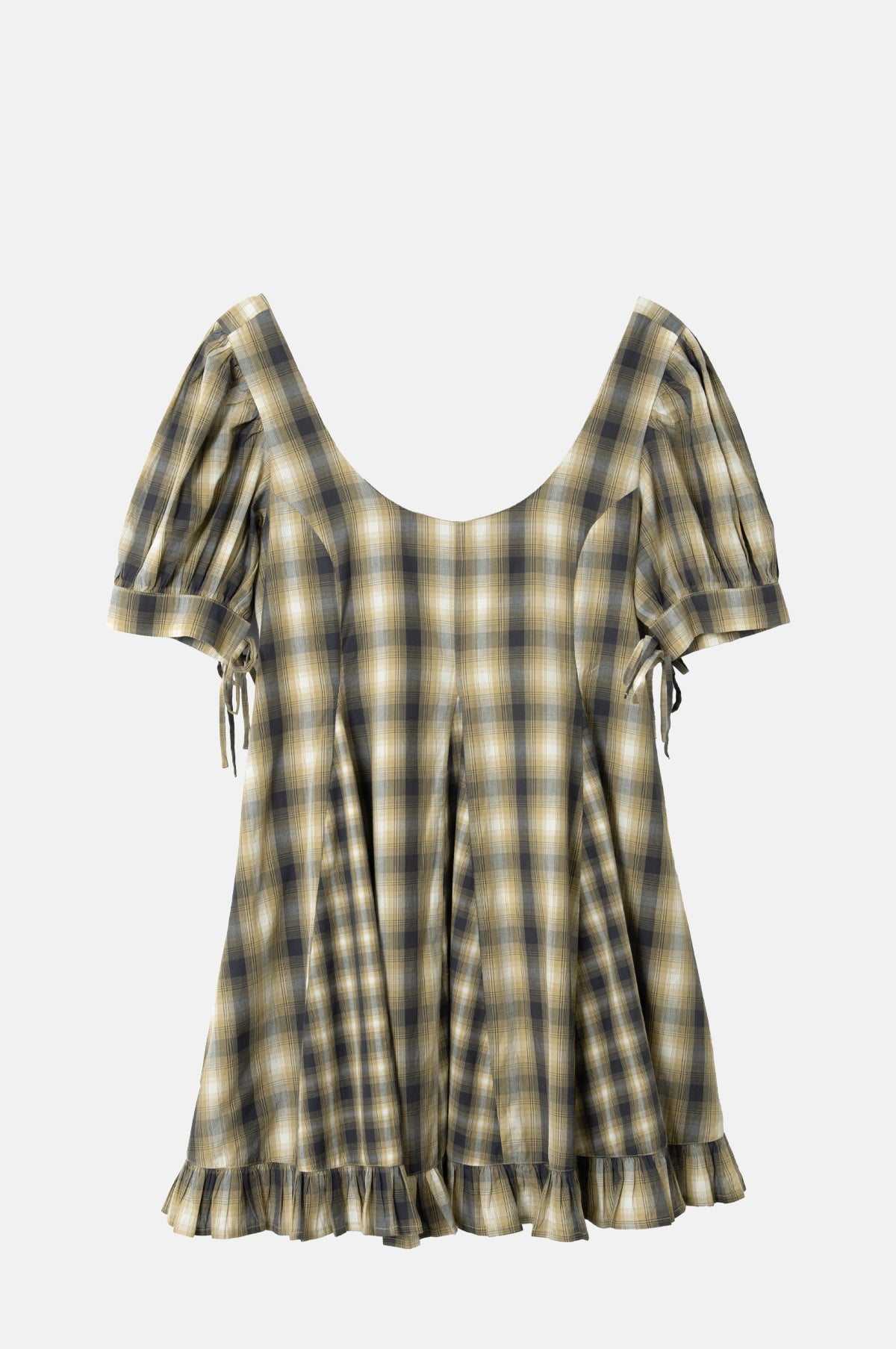 Damson Madder Sabina Mini Godet Dress Cardamon Mix Check.