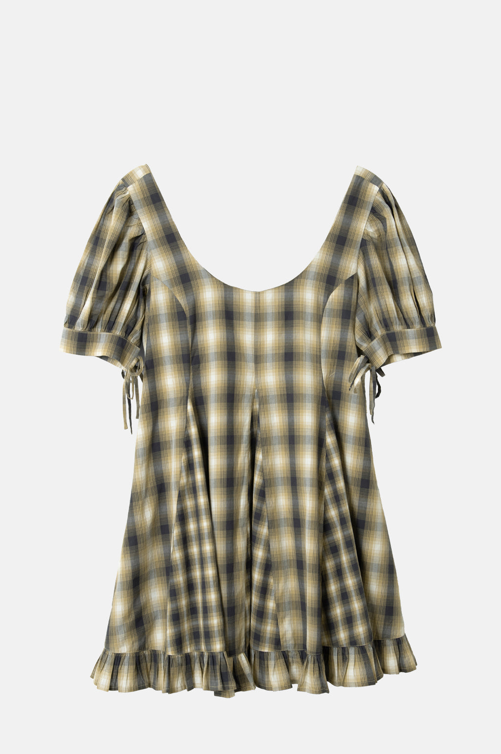 Damson Madder Sabina Mini Godet Dress Cardamon Mix Check.