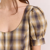 Sabina Mini Godet Dress Cardamon Mix Check
