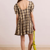 Sabina Mini Godet Dress Cardamon Mix Check