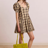Sabina Mini Godet Dress Cardamon Mix Check