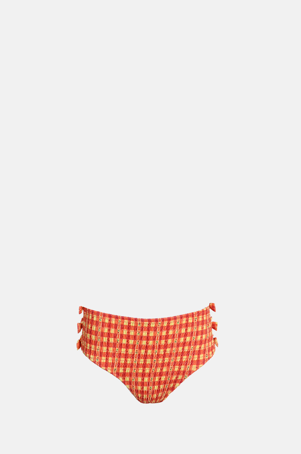Damson Madder Shirred Bow High Bikini Bottoms Orange Gingham.