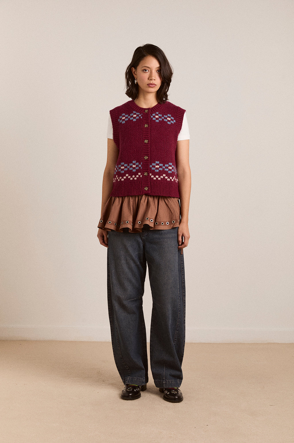 Sofie Wool Vest Novelty Intarsia Girls Burg