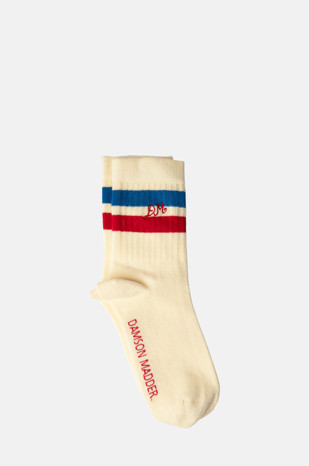 Damson Madder Sporty Calf Length Socks Cream Blue Red.
