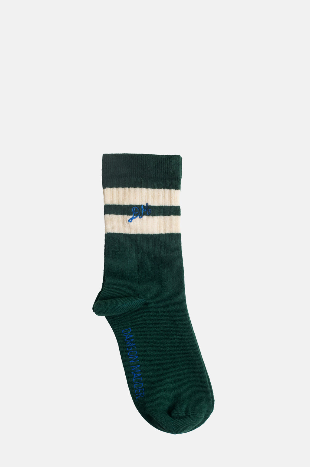 Damson Madder Sporty Calf Length Socks Green and Cream.