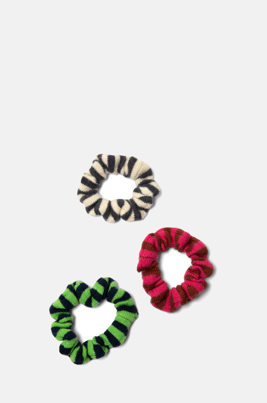 Damson Madder Stripe Knitted Scrunchies 3 Pack.