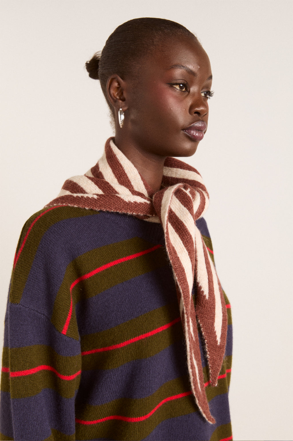 Stripe Triangle Head Scarf Choc & Ecru