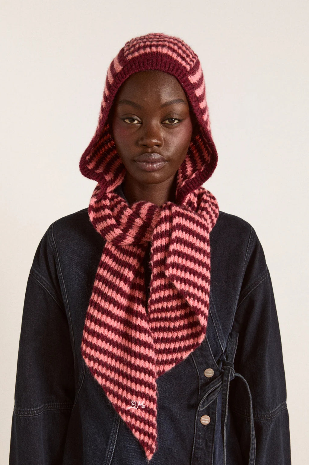 Tie Front Hood Pink/Burg Stripe