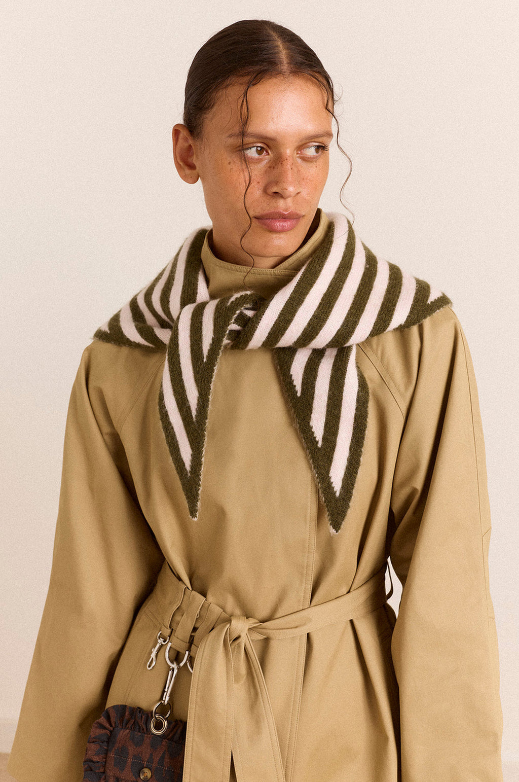 Triangle Scarf Olive & Pink Stripes
