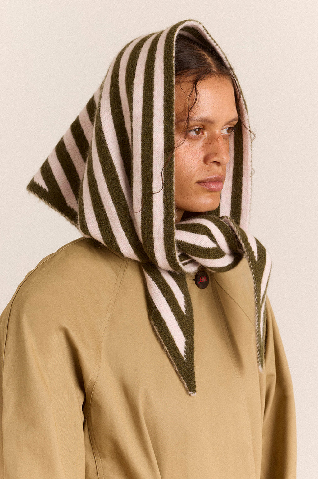 Triangle Scarf Olive & Pink Stripes