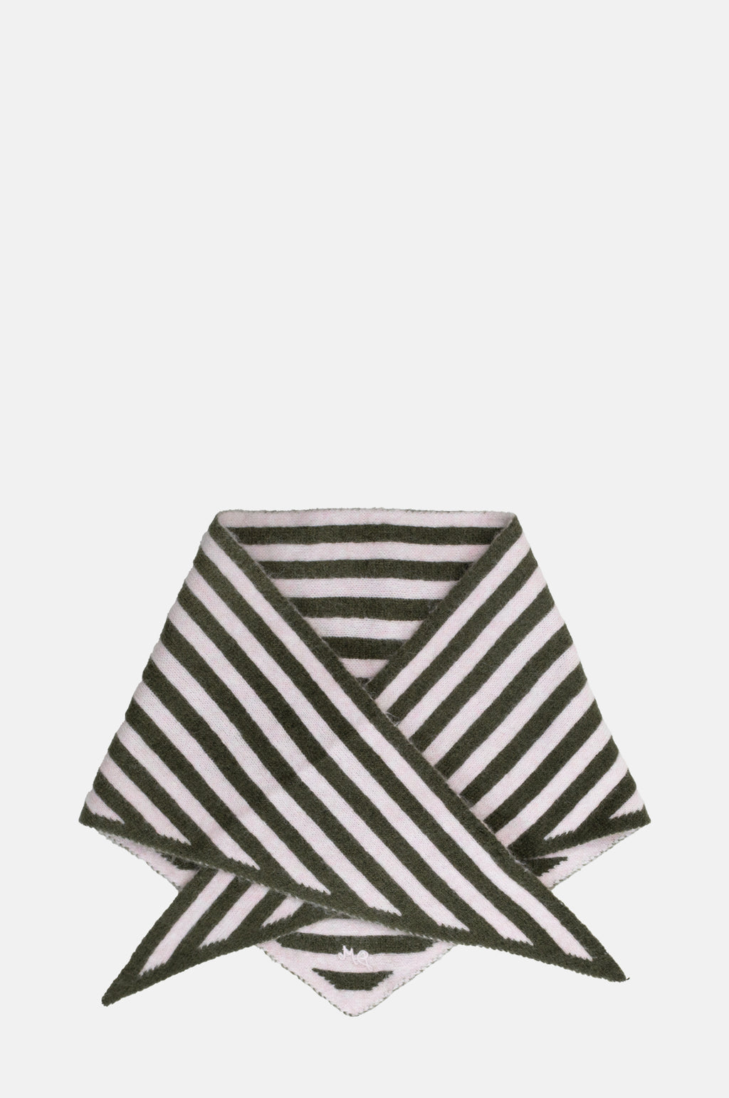 Damson Madder Triangle  Scarf Olive and Pink Stripes.