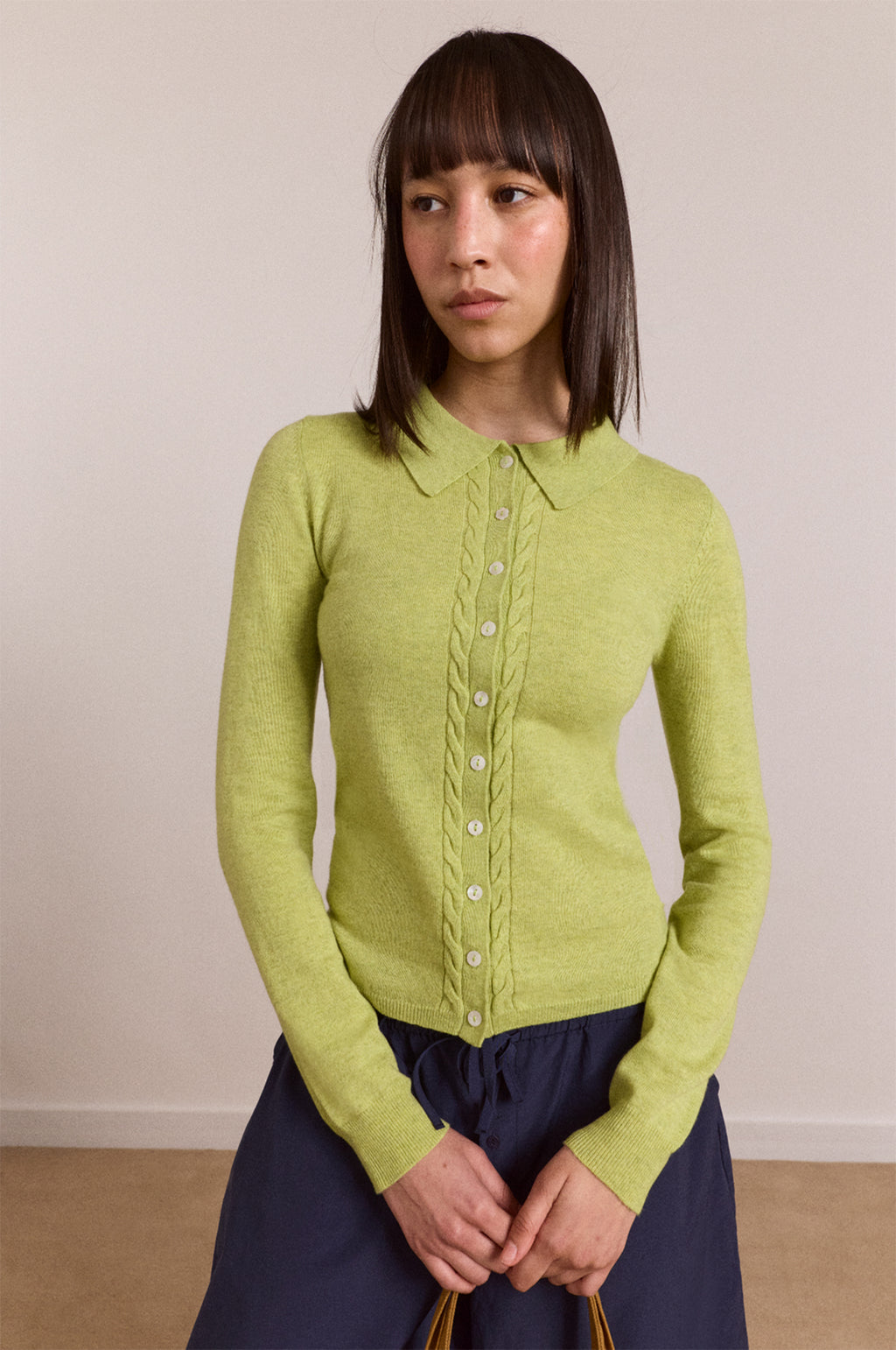Voula Wool and Cashmere Blend Cardigan Lime