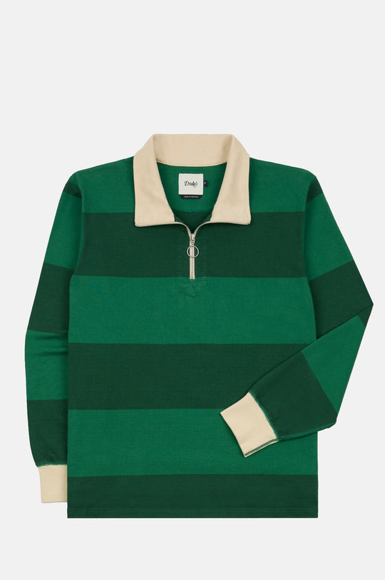 Block Stripe Quarter Zip Rugby Dark Green