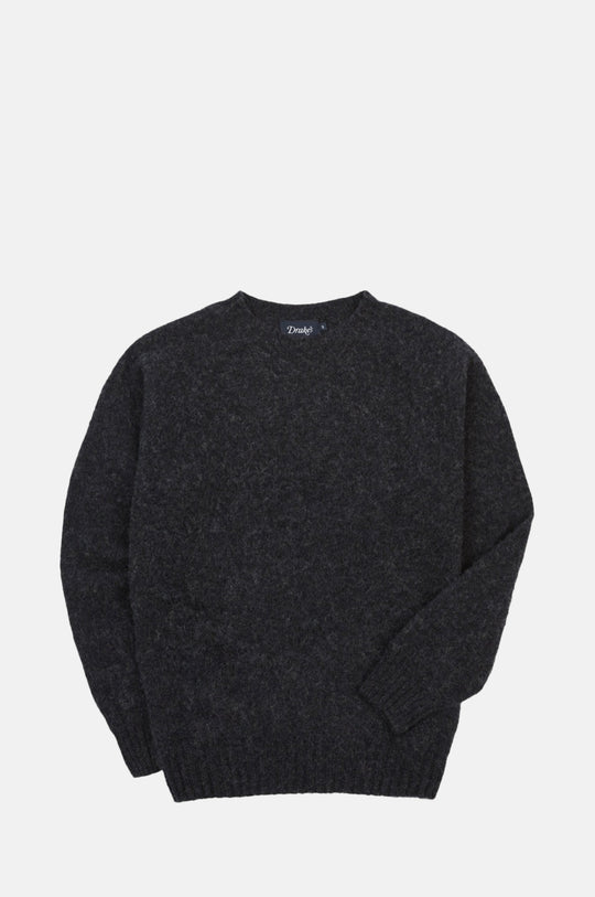 Brushed Shetland Crew Neck Jumper Charcoal