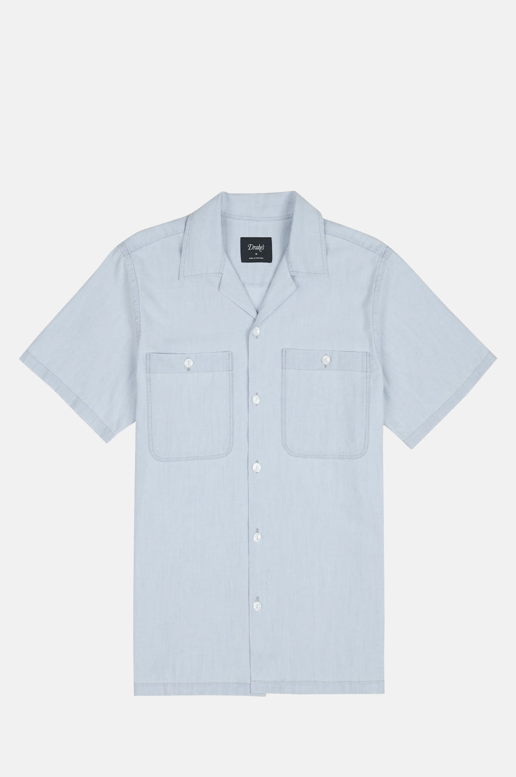 Drake's Chambray SS Camp Collar Shirt Blue.