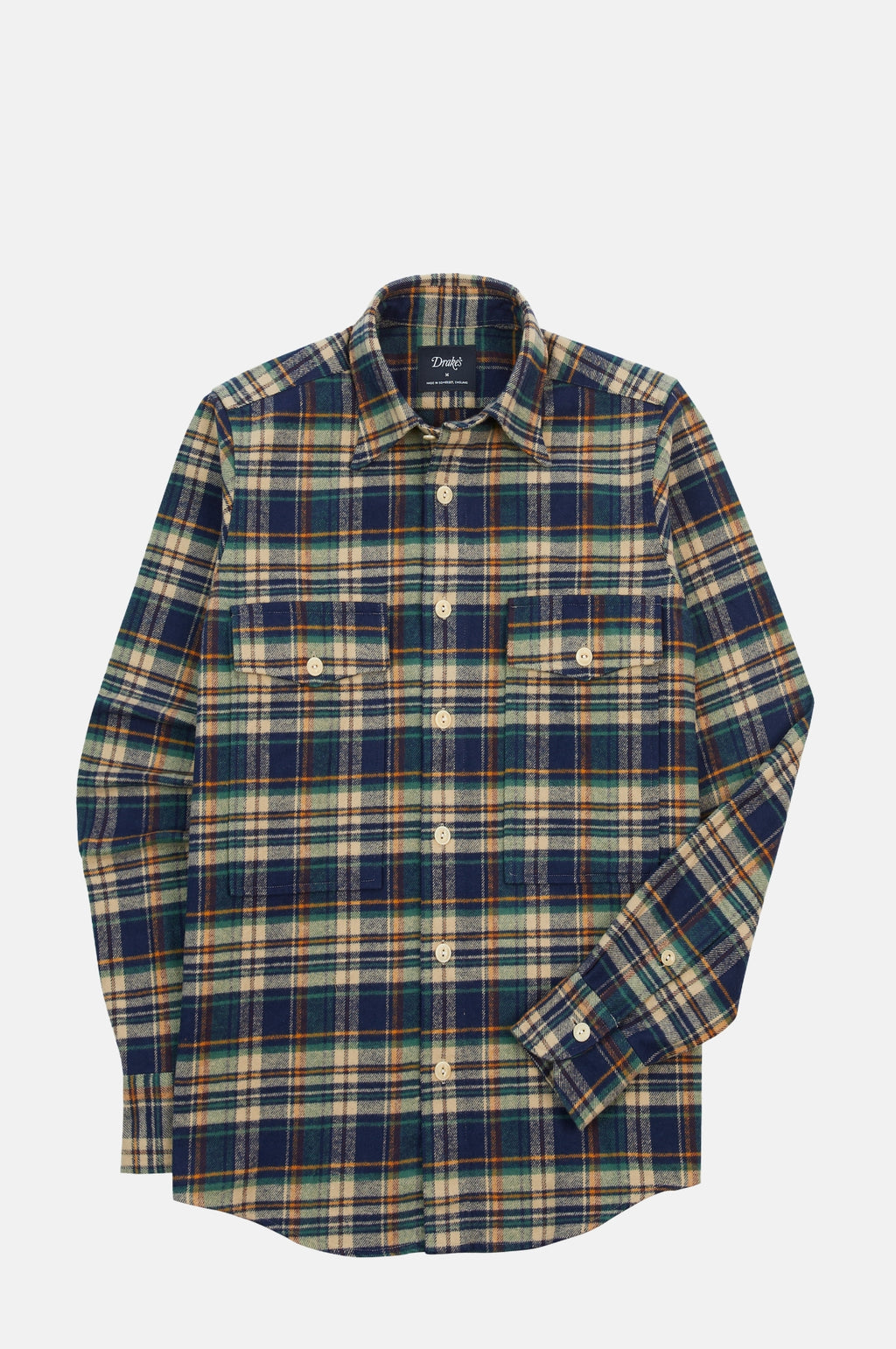 Drake's Check Relaxed Block Shirt Indigo.