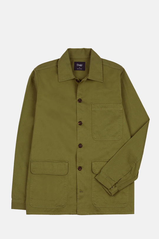 Textured Twill 3-Pocket Overshirt Military Green