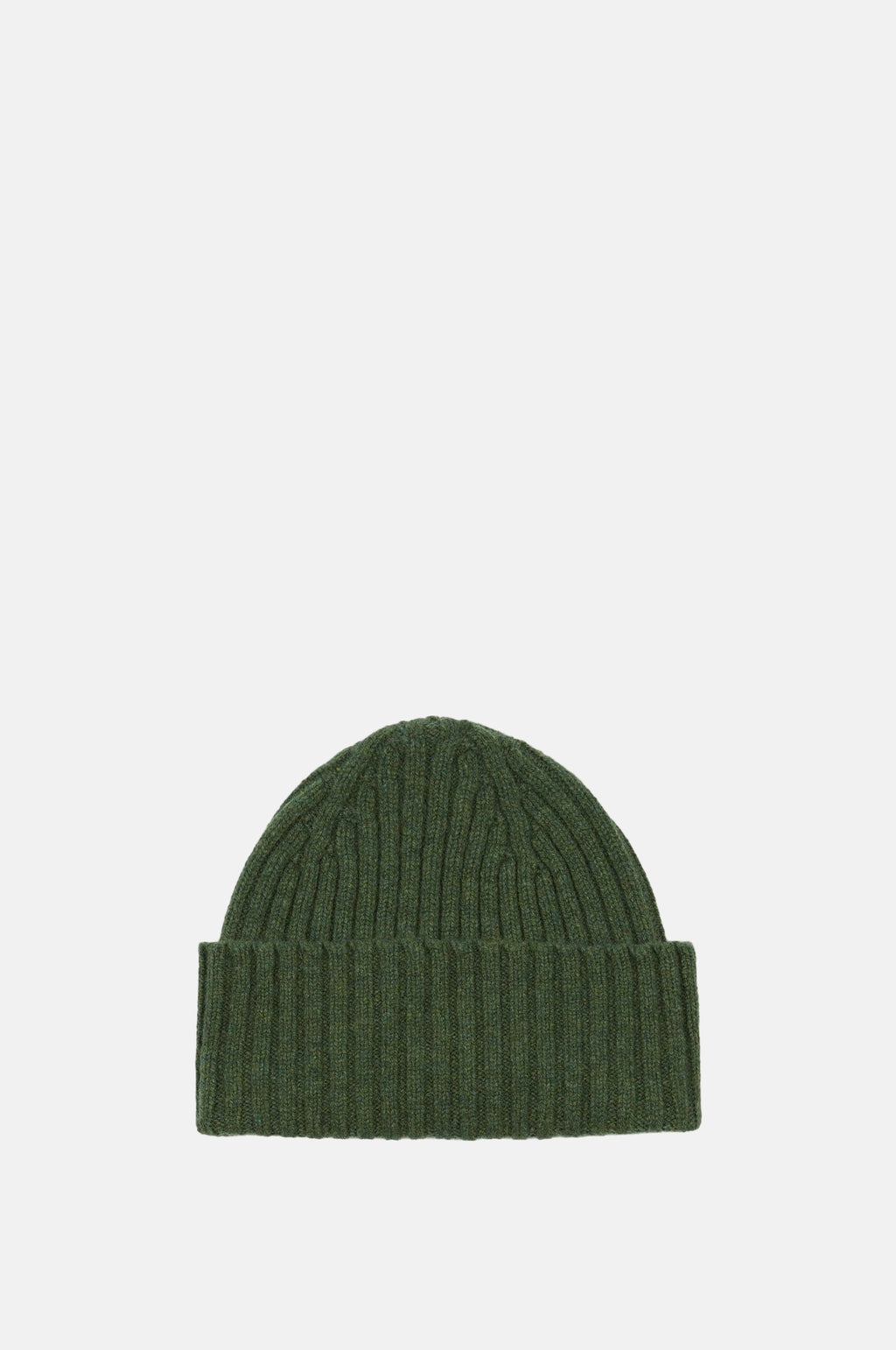 Drake's Lambswool Ribbed Knit Beanie Green.