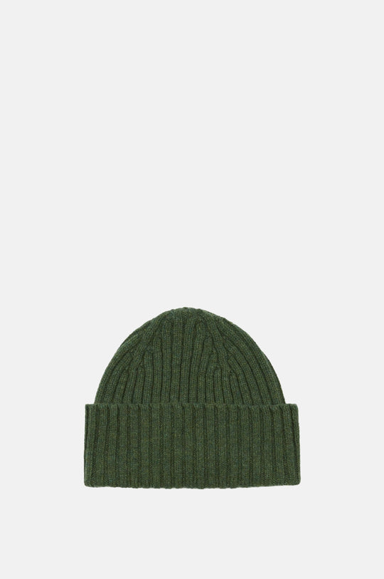 Lambswool Ribbed Knit Beanie Green