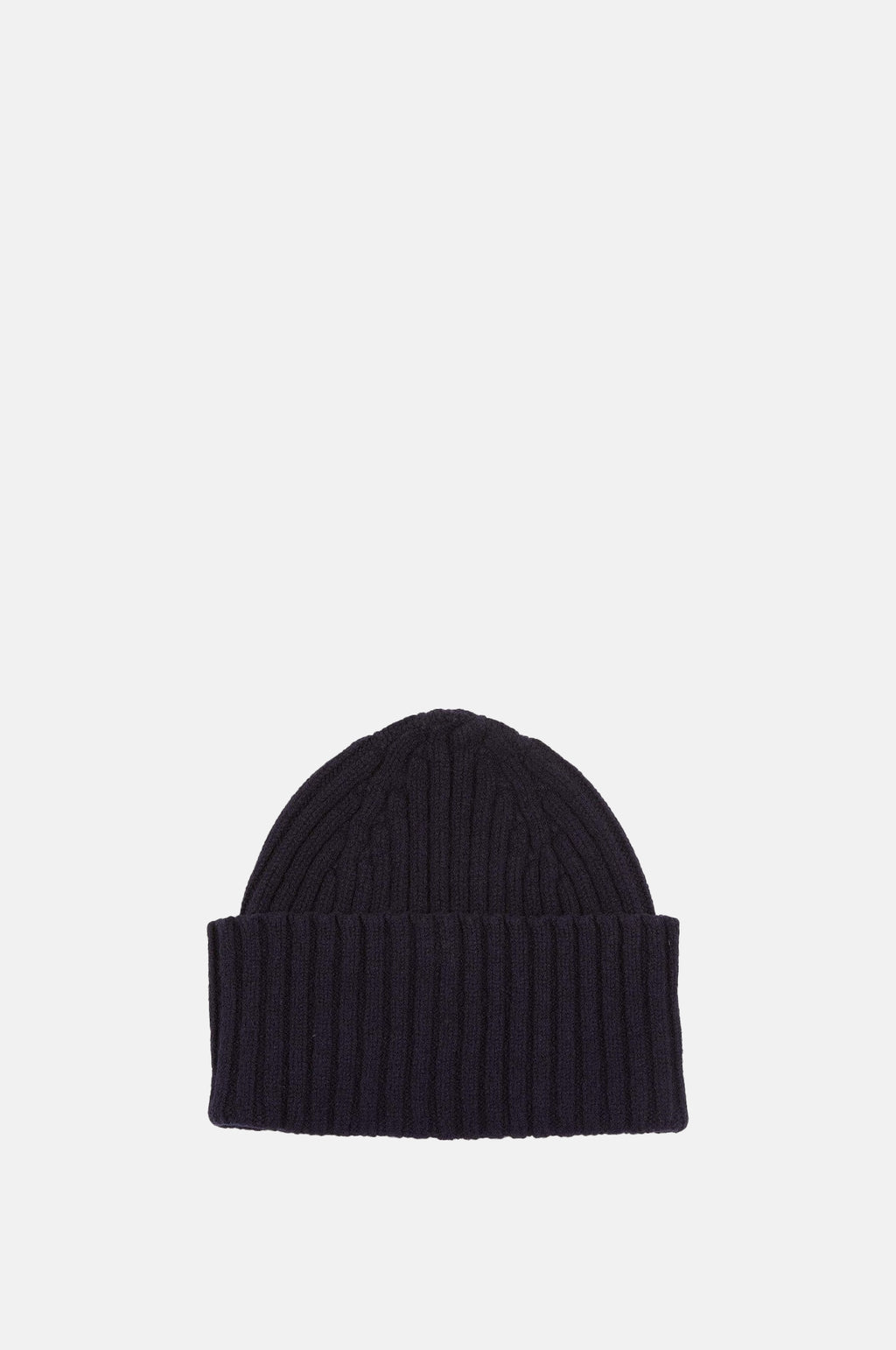 Drake's Lambswool Ribbed Knit Beanie Navy.