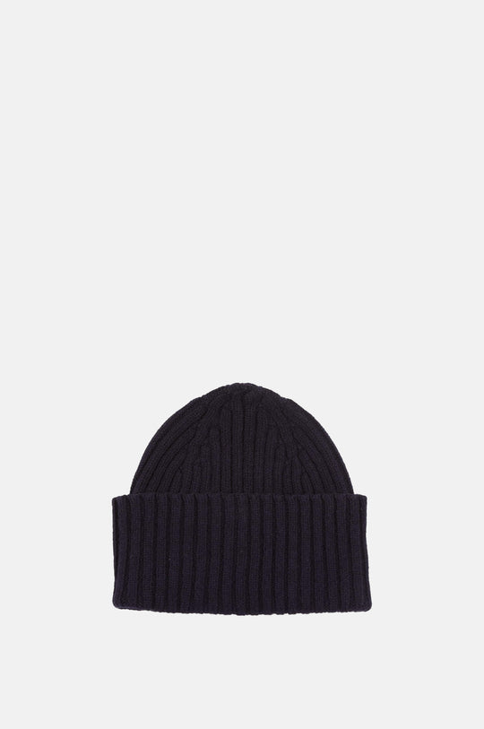 Lambswool Ribbed Knit Beanie Navy