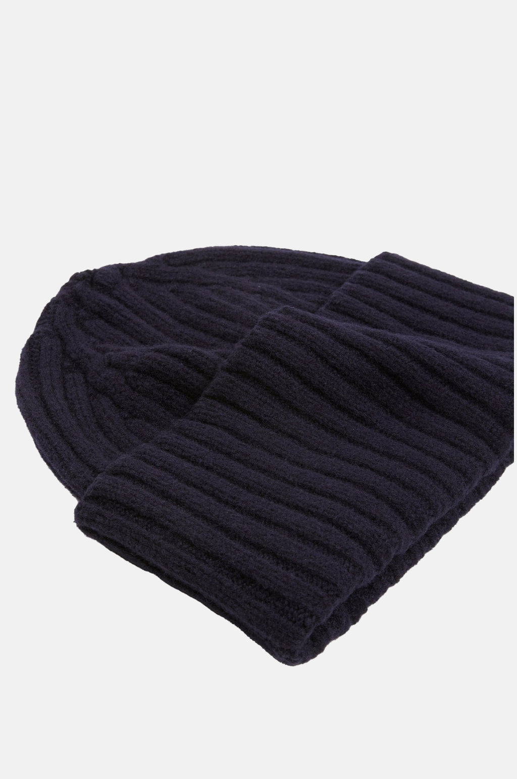 Lambswool Ribbed Knit Beanie Navy
