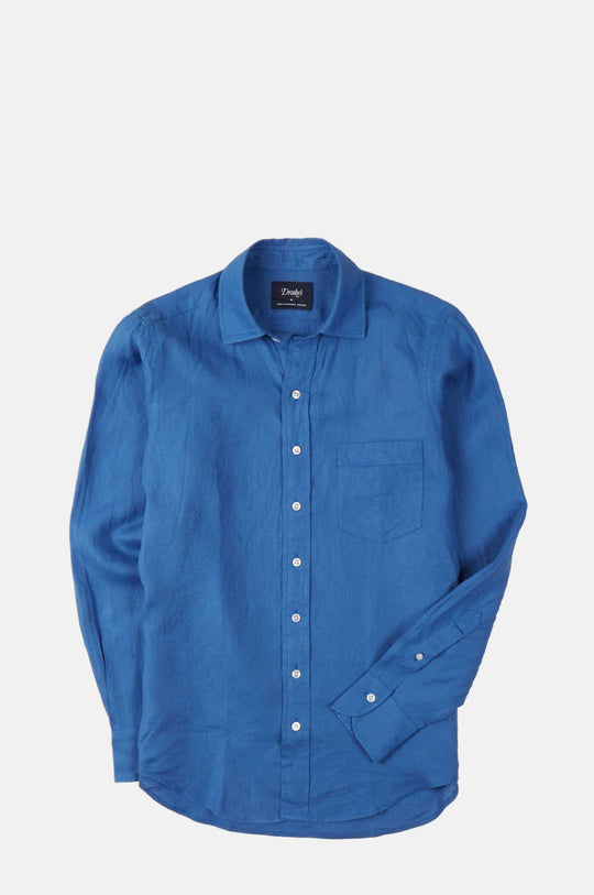 Linen Spread Collar Shirt Blue